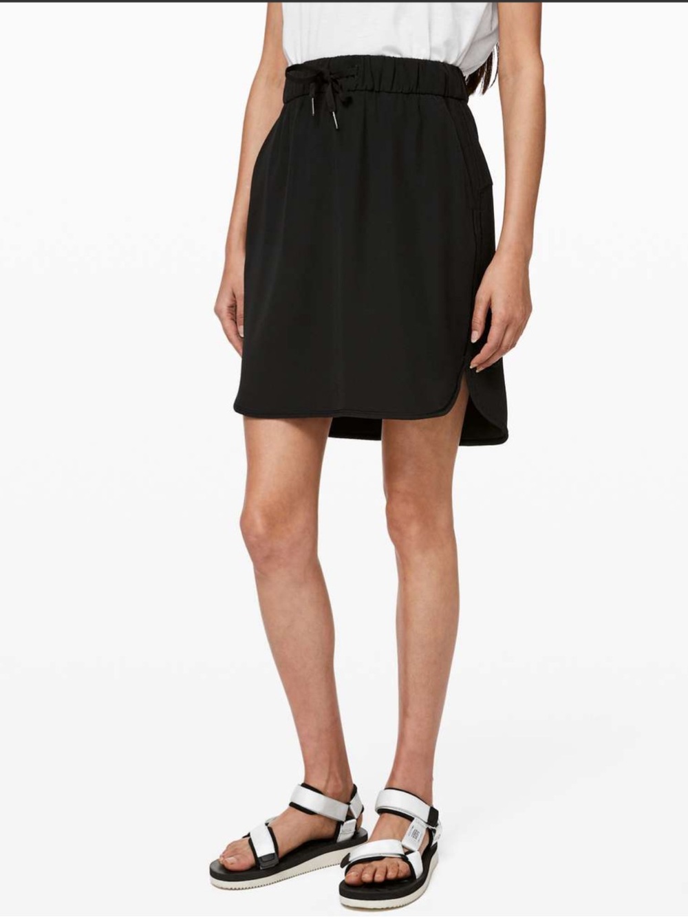 Lululemon Black Woven Elastic Drawstring Waist w Pockets On The Fly Skirt Sz. 10